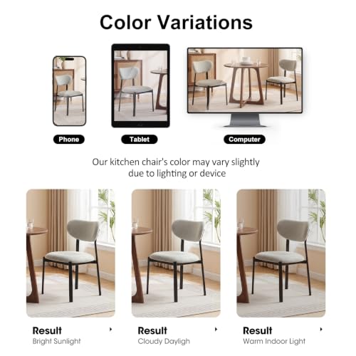 Dining Chairs Set of 2, Modern Upholstered Fabric Kitchen Chairs | Textured Fabric, Curved Back, Upholstered Seat, Metal Frame, Dining Room, Kitchen, Breakfast Nook, Restaurant, Soft Gray - color: Soft Gray, size: Set of 2