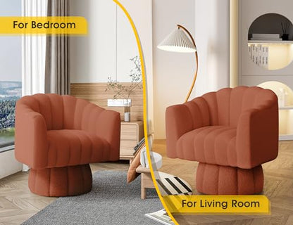 Dewhut Swivel Accent Chair, Barrel Accent Chair, Teddy, Orange | Teddy Upholstered Round Arm Chair with 360° Swivel Base, Mid Century Modern Living Room Chair, Easy Setup - color: Orange-teddy