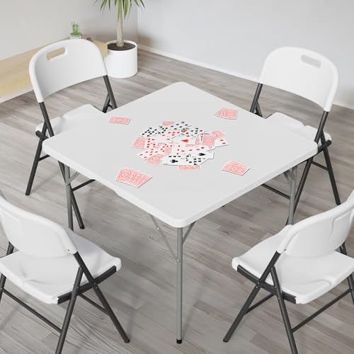 VINGLI 38" Fold in Half Square Table, Bi-Folding Commercial Portable Plastic Dining Table for Kitchen Outdoor Party Wedding Event, White - color: White, size: 38 inches