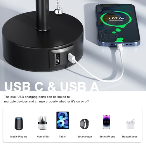 White Bedside Table Lamps Set of 2 - Bedroom Lamp for Desk, USB C+A | 3CCT(3000K/4000K/5000K), LED Bulbs Included, White Fabric Lampshade, 14in Small Lamp for Nightstand, Guest Room, Living Room - color: White Lampshade, size: 14.0in