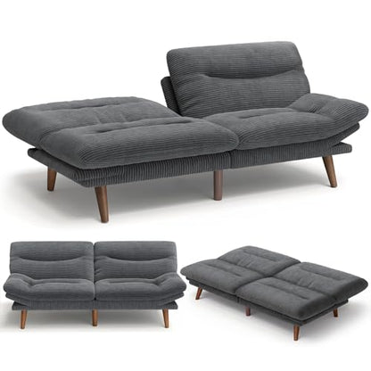 Amada 75 inch 3-in-1 Convertible Futon Sofa Bed, Gray | Adjustable backrest and armrests, strong wood legs and frame, loveseat for compact apartments, studios and offices - color: Grey, size: 75 Inch
