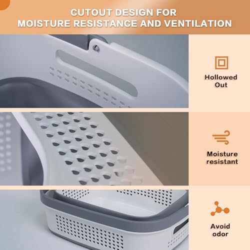 GREATLINK Foldable Laundry Basket Collapsible Laundry Hamper, Laundry Basket Dorm with Handles, Clothes Hamper & Laundry Bin, ﻿Pop Up Storage Container/Organizer, Plastic Hamper/Basket, Grey