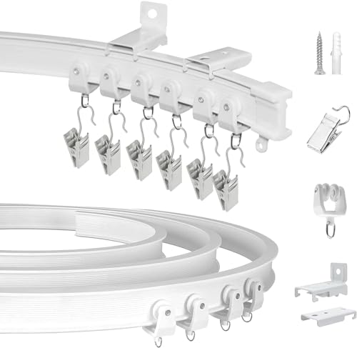 Bendable Ceiling Curtain Track Flexible Curved Curtain Tracks Wall Mount Room Divider RV Curtain Track Heavy Duty Curtain Rail System 14Ft Ceiling Track for Curtains Bay Window - color: White, size: 14Ft