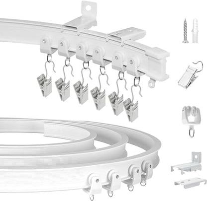 Bendable Ceiling Curtain Track Flexible Curved Curtain Tracks Wall Mount Room Divider RV Curtain Track Heavy Duty Curtain Rail System 14Ft Ceiling Track for Curtains Bay Window - color: White, size: 14Ft