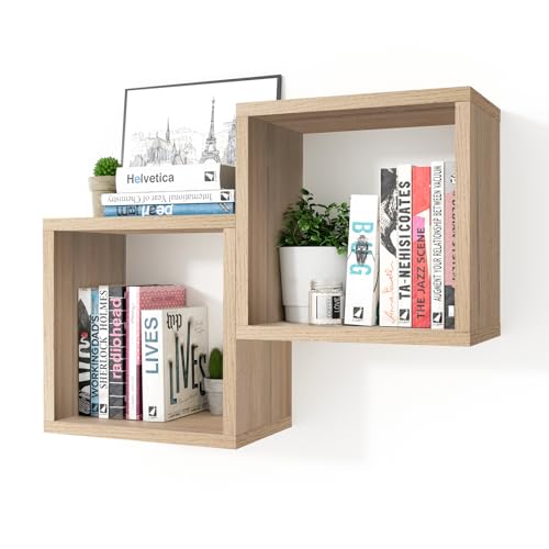 Cube Floating Shelves Set2, Display Shelves Wall Mount 7.75" D x 12.5" W x 12.5" H, (Grey Oak, Square 2 Cubes) - color: Grey Oak, size: Square-Set2