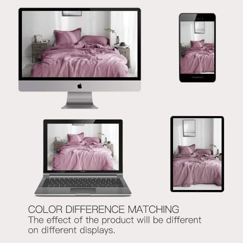 Simple&Opulence 100% Washed Linen Duvet Cover Set with Embroidered,2 Pieces Soft Farmhouse Comforter Set with Button Closure,1 Duvet Cover and 1 Pillowsham(Twin,Purple) - color: Embroidery Purple, size: Twin
