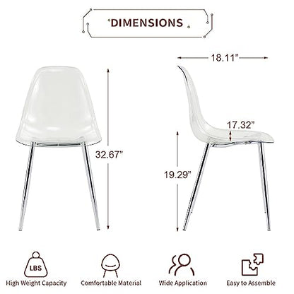 Baysitone Clear Dining Chairs Set of 8, Modern Kitchen Chairs with Transparent Seat, Acrylic Accent Side Chairs with Plating Metal Legs for Dining Room, Kitchen, Living Room with Silver - color: Silver, size: Set of 8