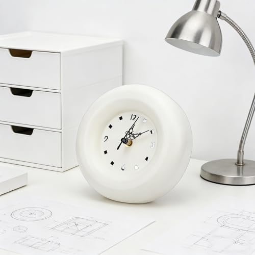 Battery Operated Silent Clock, Modern Minimalist Round Desk Clock with Precise Timekeeping Iron Construction Compact Versatile Design for Living Room Bedroom Shelf Decor S