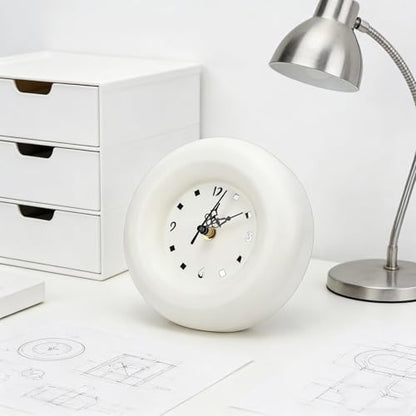 Battery Operated Silent Clock, Modern Minimalist Round Desk Clock with Precise Timekeeping Iron Construction Compact Versatile Design for Living Room Bedroom Shelf Decor S