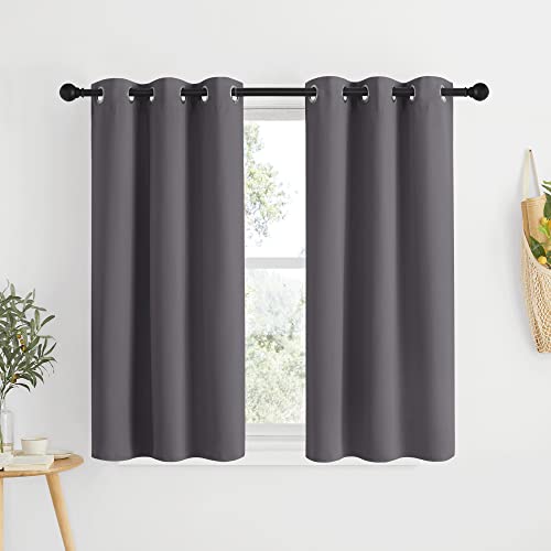 NICETOWN Blackout Cafe Curtains 50 inches Long - Triple Weave Grommet Top Thermal Insulated Light Blocking Panels for Bathroom/Kitchen, Grey, W34 x L50, Set of 2 - color: Grey, size: 34"W x 50"L (Pack of 2)