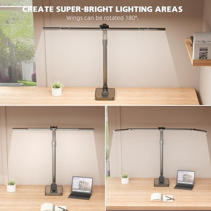 LED Desk Lamp for Home Office - 24W Bright Double Head Desk Light with Clamp Eye Caring Architect Task Light 25 Lighting Modes Adjustable Flexible Gooseneck Lamp (All Black) - color: All Black