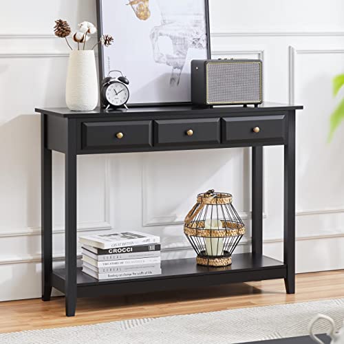 Yaheetech Narrow Black Entryway Console Table with 3 Storage Drawers | Slim Enough for a Hallway, the Top Holds Up to 55 lb over a Lower Shelf for Everyday Extras, Built from Painted MDF - color: Black