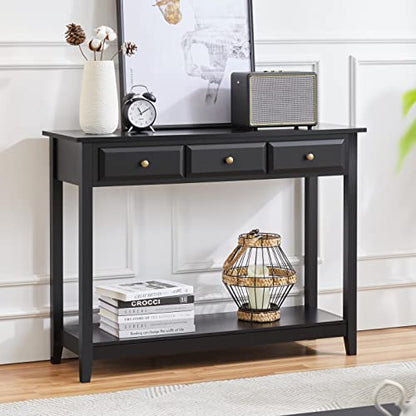 Yaheetech Narrow Black Entryway Console Table with 3 Storage Drawers | Slim Enough for a Hallway, the Top Holds Up to 55 lb over a Lower Shelf for Everyday Extras, Built from Painted MDF - color: Black
