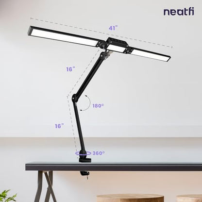 Neatfi Pro LED Desk Lamp | 3,000 Lumens | Dimmable 30W Desk Light | 360 SMD LEDs | CRI 95 | Adjustable Color Temperature | Home, Office, or Workbench (Black, 41-Inch, CCT with Clamp) - color: Black