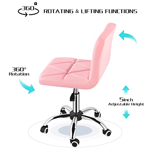 COSVALVE Armless Swivel Office Chair with Wheels, Adjustable Height | Armless Mid Back Chair With 360° Swivel, Adjustable Height & Rolling Wheels, Ideal For Home Offices, Conferences & Salons - color: Pink