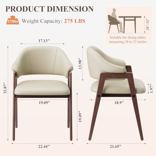 MALOL Wooden Dining Chairs Set of 2, Faux Leather, Curved Open Back, Khaki - color: Khaki, size: Set of 2