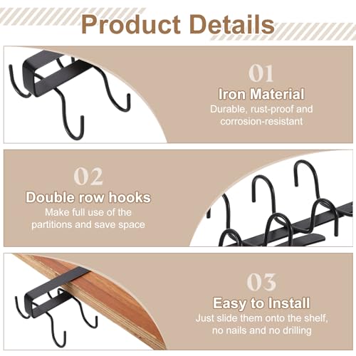 uxcell Mug Holder Under Cabinet, 10.6 Inch Hanging Hooks Mug Cup Holder Storage Organizer Rack with 12 Hooks for Coffee Bar Kitchen Utensil, Black - color: Black