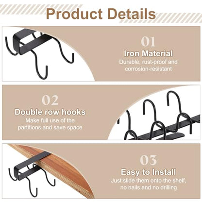 uxcell Mug Holder Under Cabinet, 10.6 Inch Hanging Hooks Mug Cup Holder Storage Organizer Rack with 12 Hooks for Coffee Bar Kitchen Utensil, Black - color: Black