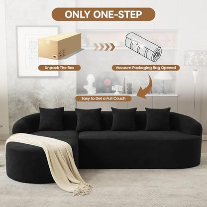 105" Boneless L Shaped Sectional Couch, Curved Cloud Deep Seat Sofa with Chaise Lounge, Oversized 4 Seater Couches for Living Room, No Assembly, Chenille Black - color: Black, size: L-Shaped Sofa