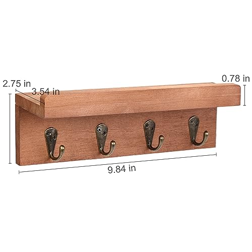 HRONRAD Rustic Key Holder for Wall, Farmhouse Wall Shelf with 4 Hooks, Wall Mounted Key Racks, Wooden Mail Organizer with Hooks for Entryway (Brown - Oak) - color: Brown - Oak