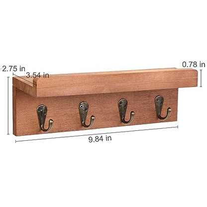 HRONRAD Rustic Key Holder for Wall, Farmhouse Wall Shelf with 4 Hooks, Wall Mounted Key Racks, Wooden Mail Organizer with Hooks for Entryway (Brown - Oak) - color: Brown - Oak