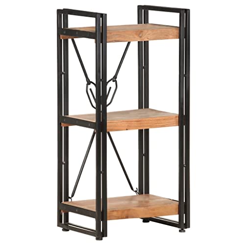 3-Tier Industrial Bookcase, Solid Acacia Wood Bookshelf with Powder-Coated Steel Frame, Rustic Storage Organizer Display Stand for Study or Home Office, 11.8 x 15.7 x 31.5 in