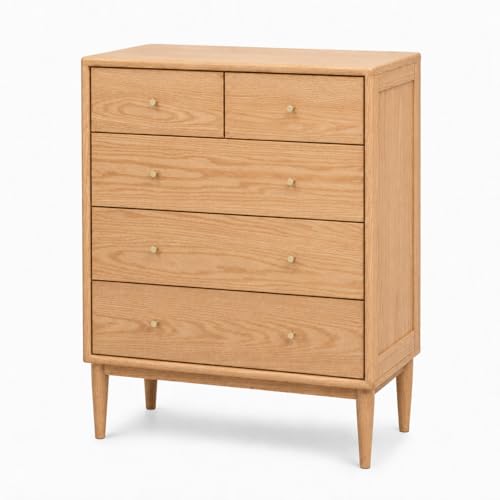 100% Solid Wood Nightstand, 5 Drawer Nightstand for Bedroom, Solid Wood Large Storage Organizer, Modern Clothes Storage for Bedroom,Living Room, Closet, Natural Oak (24" W x 16" D x 31" H) - color: Walnut-18.5"d