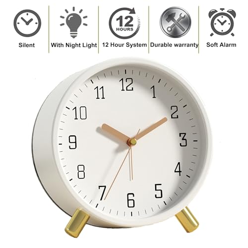 SHISEDECO Small Analog Alarm Clock, Battery Operated Desk Clock, White | Bedside Analog Non-Ticking Silent Small Deskclock Battery Operated for Living Room, Bedroom, Office - color: White