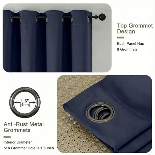 100% Blackout Curtains for Bedroom - Solid Thermal Insulated Thick Fabric Light Blocking Curtains, Grommet Soundproof Navy Blue Window Drapes, 2 Panels, 2x52Wx84L Inches - color: Indigo, size: 52"W x 84"L (Pack of 2)