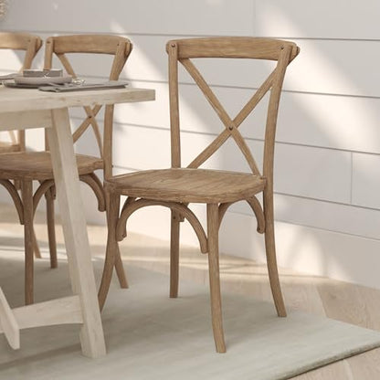 Merrick Lane Bardstown X-Back Bistro Style Wooden Dining Chair for Kitchens and Dining Rooms, High-Back Wood Stackable Kitchen Chair, Natural with White Grain - color: Natural White Grain