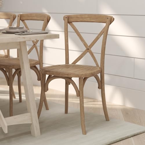 Merrick Lane Bardstown X-Back Bistro Style Wooden Dining Chair for Kitchens and Dining Rooms, High-Back Wood Stackable Kitchen Chair, Natural with White Grain - color: Natural White Grain