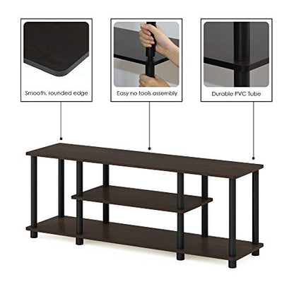 Furinno Turn-N-Tube No Tools 3D 3-Tier Entertainment TV Stand up to 50 inch TV, Round Tubes, Dark Brown / Black | for TV up to 50 Inch, Open Frame Rectangular Entertainment Center with Storage Shelf, TV Console, for Living Room, Bedroom - color: Dark Brow