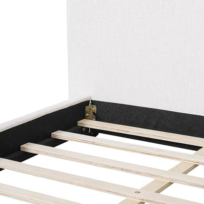 DNYN Upholstered Platform Bed Frame with Thick Pillow-Back Headboard | Linen Fabric Bed| Low-profile Design| No Box Spring Needed| Wooden Slats Support| Easy Assemble| Queen Size - size: Queen