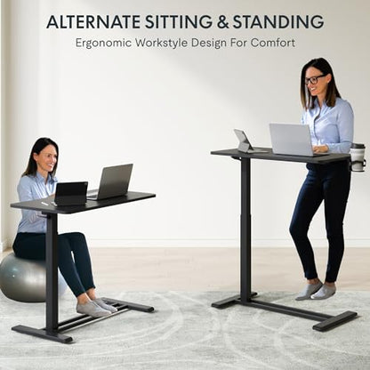 FLEXISPOT H7 32" Pneumatic Height-Adjustable Overbed Table with Wheels | C-shaped bedside table,Medical End Table,Rolling Cart TV Tray,Laptop desk for Hospital Home office use,31.5"Wx17.7"D,Black - color: Black, size: Large