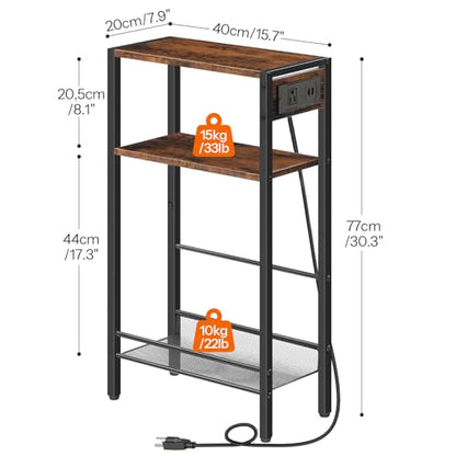HOOBRO 15.7" Narrow Console Table with Charging Station, 3 Tier Entryway Table for Small Space, Behind Couch Table, Sofa Table, for Entryway, Hallway, Living Room, Rustic Brown and Black BF42UXG01 - color: Rustic Brown + Black