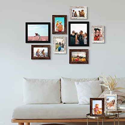 LUCKYLIFE Picture Frame Set 10-Pack, Gallery Wall Frame Collage with 8x10 5x7 4x6 Frames in 3 Different Finishes - color: Black&Brown&Distressed white