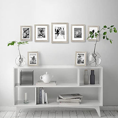 Americanflat Set of 7 Picture Frames with Shatter-Resistant Glass - Gallery Wall Frame Set with One 11x14, Two 8x10 and Four 5x7 Frames - Signature Collection - Driftwood | Includes one 11x14, two 8x10 and four 5x7, shatter-resistant glass, hanging hardwa