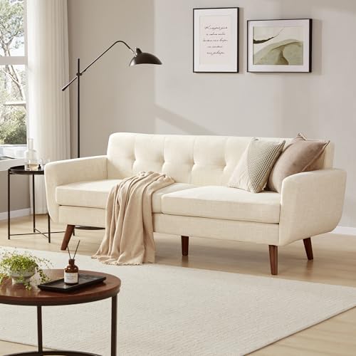 Tbfit 77.2" W Linen Sofa Couch, Mid Century Modern Decor Loveseat Couches for Living Room, Button Tufted Upholstered Small Couch for Bedroom, Solid, and Easy to Install Love Seats Furniture, Beige - color: Beige, size: 78 inch