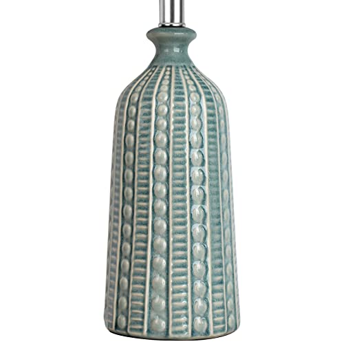 JUNNAI Green Ceramic Table Lamp 24.5": 3-Way Dimmable Nightstand Lamp with White Drum Lamp Shade | Modern Bedside Lamp for Bedrooms & Living Room (Bulb Included) - color: Blue Green