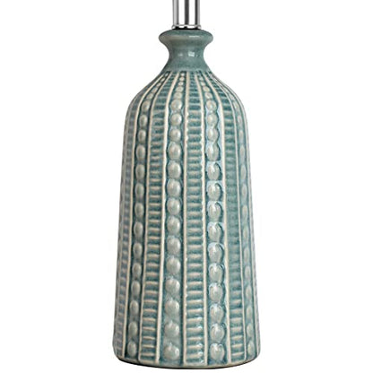 JUNNAI Green Ceramic Table Lamp 24.5": 3-Way Dimmable Nightstand Lamp with White Drum Lamp Shade | Modern Bedside Lamp for Bedrooms & Living Room (Bulb Included) - color: Blue Green