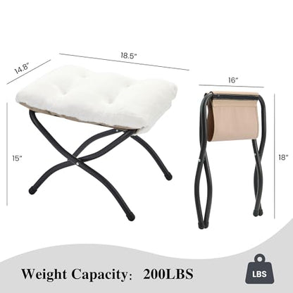 15"(H) Folding Ottoman, Set of 2, Foldable Footrest Stool, Small Foot Stool for Couch, Collapsible Foot Rest Ottoman for Sofa, Accent Padded Ottomans for Living Room, Bedroom, White - color: White 2pcs