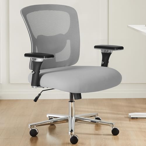 DUMOS Big and Tall Office Desk Chair, 500lbs Heavy Duty Mesh Chair | Ergonomic 4D Armrest, Comfortable Lumbar Support, Wide Seat, 360° Swivel Rolling Wheels, Adult, Grey - color: Light Grey