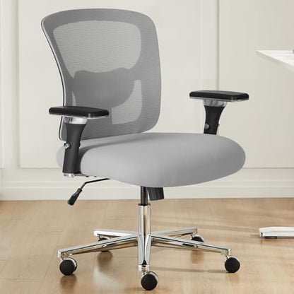 DUMOS Big and Tall Office Desk Chair, 500lbs Heavy Duty Mesh Chair | Ergonomic 4D Armrest, Comfortable Lumbar Support, Wide Seat, 360° Swivel Rolling Wheels, Adult, Grey - color: Light Grey