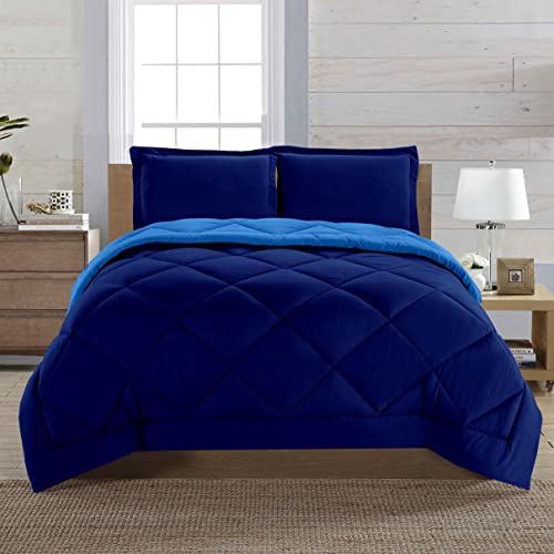 Elegant Comfort Reversible 3-Piece Comforter Set All Season, Ultra Soft, Down Alternative Comforter, Twin, Navy/Aqua - color: Navy/Aqua, size: Twin/Twin XL