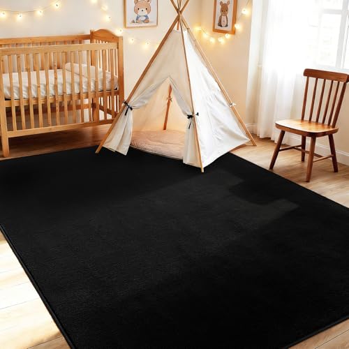 Vasofe 6x9 Black Rug, Large Rugs for Living Room Bedroom, Washable Area Rug | Modern Non-Slip Rug, Low Pile Indoor Soft Thickened Memory Foam Carpets for Boys Girls Room Apartment Classroom Dorm Decor - color: Black, size: 6' x 9' (Rectangular)
