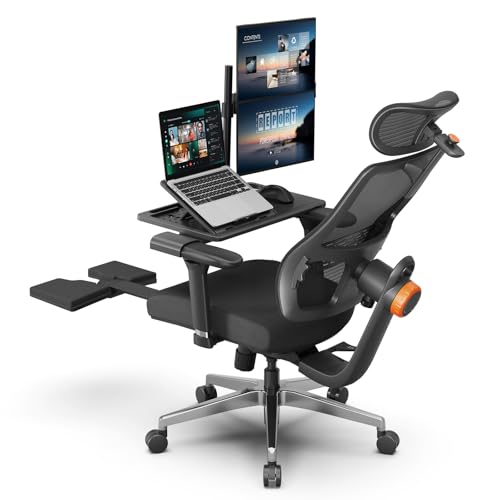 Ergonomic Office Chair-Home Office Desk Chair with Footrest, Auto-Following Backrest & Headrest, 4D Armrests, 96°-136° Recline - color: Black, size: Laptop Table + Auto-following Headrest