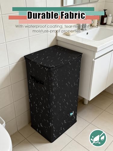 WTREE Laundry Hamper with Lid, Reinforced Sturdy Clothes Hamper with Anti-Puncture Base, Large Collapsible Laundry Basket with Removable Liner Bag, Tall Dirty Clothes Bin for Family, 100L Black - color: Black