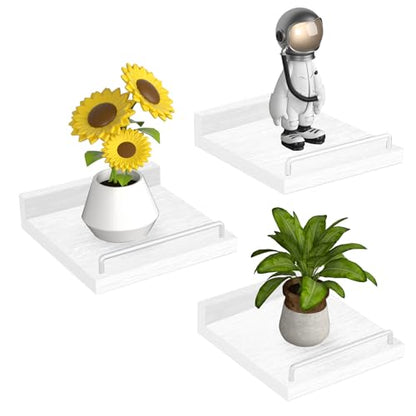 RYOFOBETTO Small Floating Shelf, 6 X 6 Inches Farmhouse Wall Shelves for Living Room, Bedroom, Picture Frames, Plants, Kitchen, Set of 3 (White) - color: White, size: 6"
