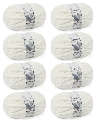 Cozyful Chunky Yarn for Hand Knitting, #9 Thick Jumbo Big Chunky Yarn for Crocheting, Super Chunky Knit Blanket Yarns, Large Chunky Chenille Yarns, 8 Pack (30 yds 8 oz Each Skein), Cream - color: Cream