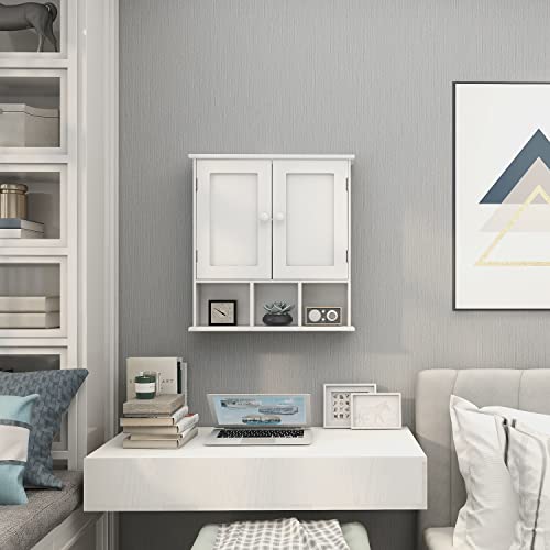 TaoHFE White Bathroom Wall Cabinet with 2 Door Adjustable Shelves | Over The Toilet Storage White Wall Mounted Medicine Cabinets for Bathroom Laundry Room Kitchen - color: White